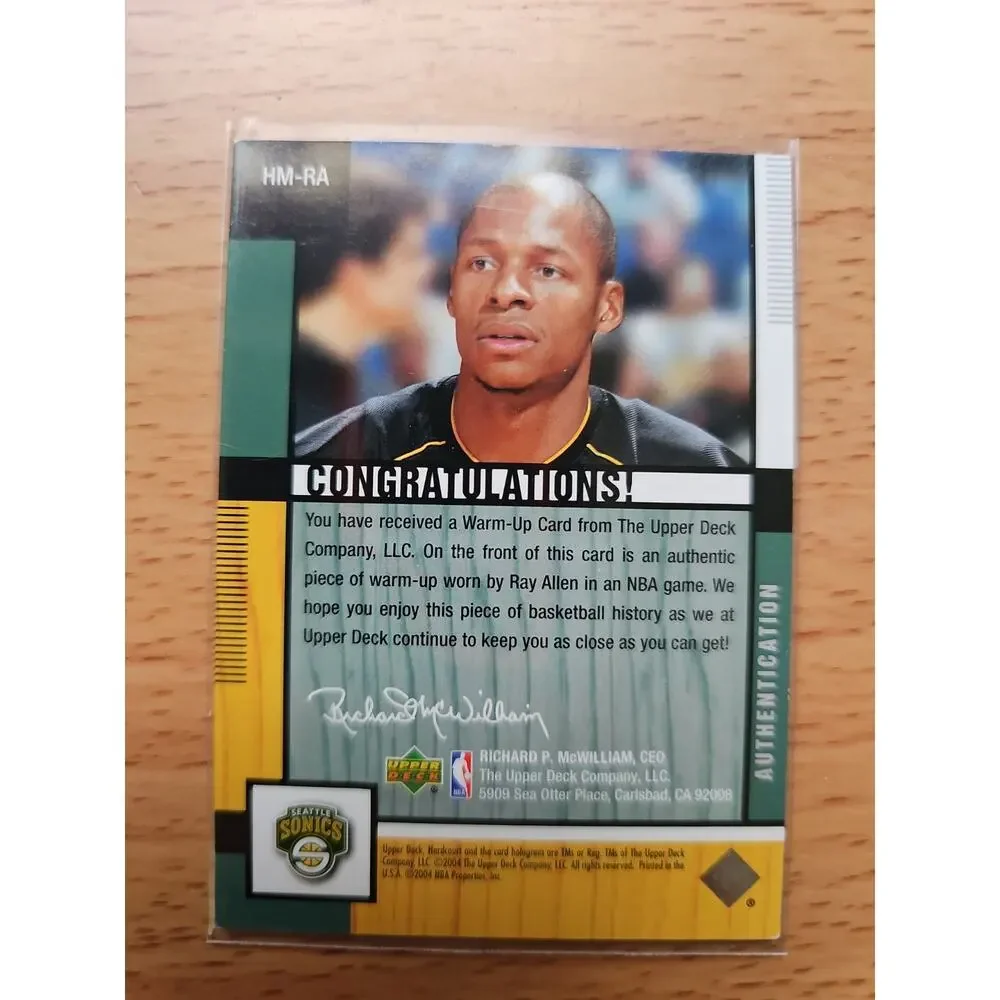 Ray Allen 2004-05 Upper Deck Hardcourt Player Worn Warm-Up SuperSonics